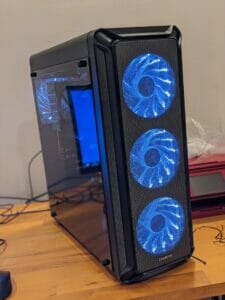 Ordinateur, gamer, gaming, bureau, jeux vidéo, bleu, noir